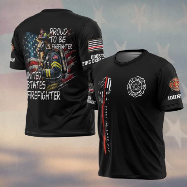 Custom Name & Fire Department Proud to Be U.S. Firefighter #DQH0357 - T-shirt
