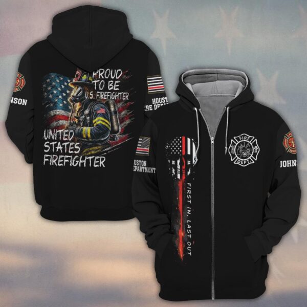 Custom Name & Fire Department Proud to Be U.S. Firefighter #DQH0357 - Zip Hoodie