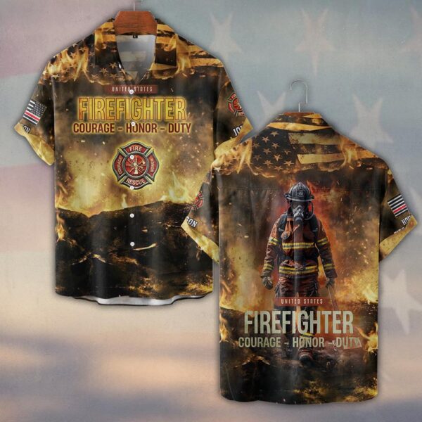 Custom Name & Fire Department Firefighter – Hell’s Not My Home #DQH0358 - Short Sleeve Button Shirt