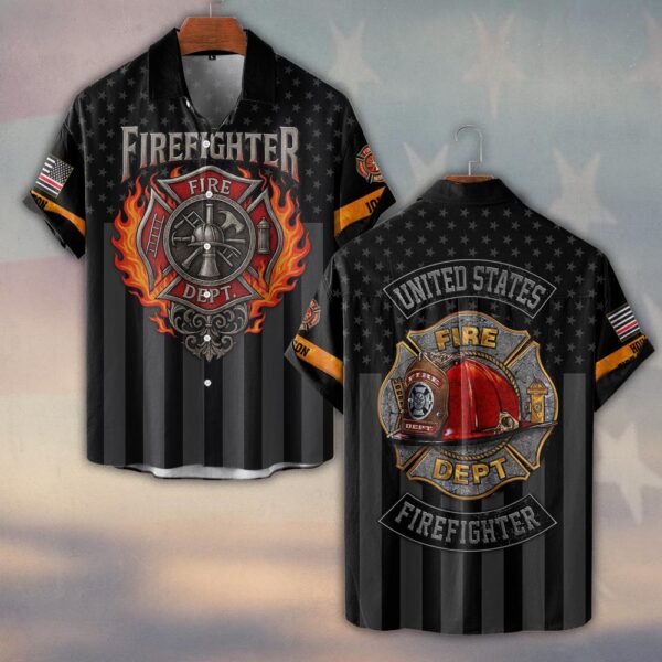 Custom Name & Fire Department Firefighter Legacy Flame #DQH0359 - Short Sleeve Button Shirt
