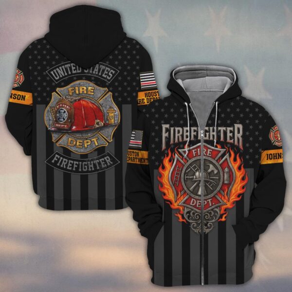 Custom Name & Fire Department Firefighter Legacy Flame #DQH0359 - Zip Hoodie