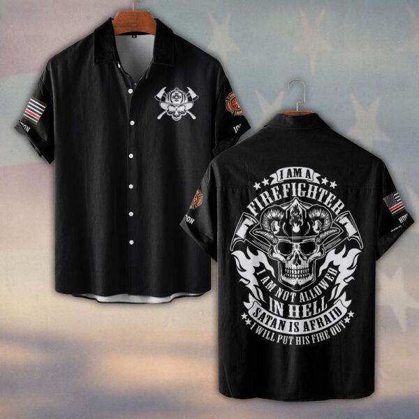 Custom Name & Fire Department Firefighter – Hell’s Not My Home #DQH0369 - Short Sleeve Button Shirt