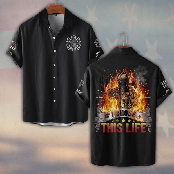 Custom Name & Fire Department I Chose This Life – Born to Face the Flames #DQH0370 - Short Sleeve Button Shirt