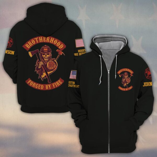 Custom Name & Fire Department Brotherhood Forged By Fire Firefighter #DQH0374 - Zip Hoodie