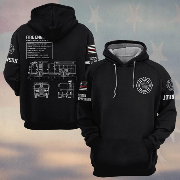 Custom Name & Department Fire Engine Blueprint – Unapologetically Brave #DQH0375 - Hoodie