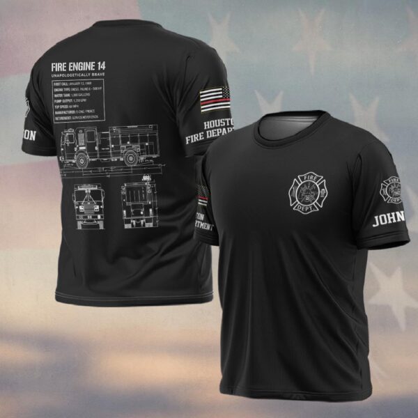 Custom Name & Department Fire Engine Blueprint – Unapologetically Brave #DQH0375 - T-shirt