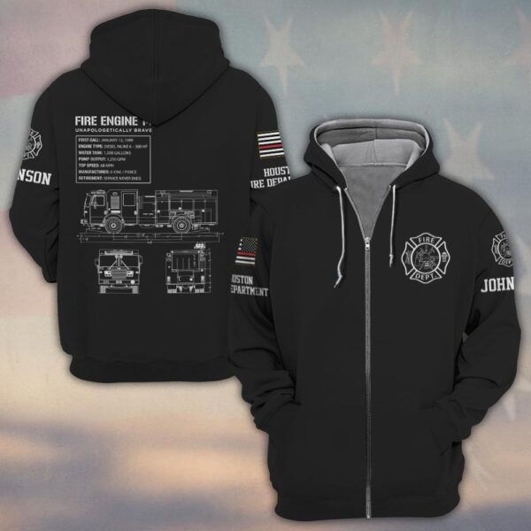 Custom Name & Department Fire Engine Blueprint – Unapologetically Brave #DQH0375 - Zip Hoodie