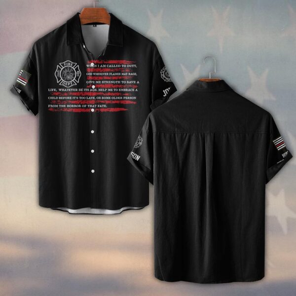 Custom Name & Fire Department When I Am Called To Duty Firefighter Prayer #DQH0377 - Short Sleeve Button Shirt