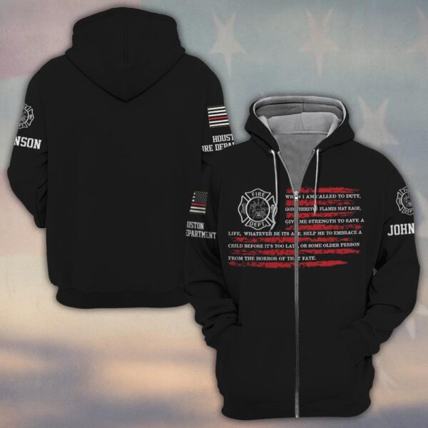 Custom Name & Fire Department When I Am Called To Duty Firefighter Prayer #DQH0377 - Zip Hoodie