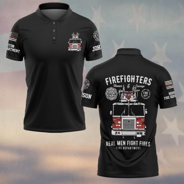 Custom Name & Fire Department Real Men Fight Fires #DQH0390 - Polo