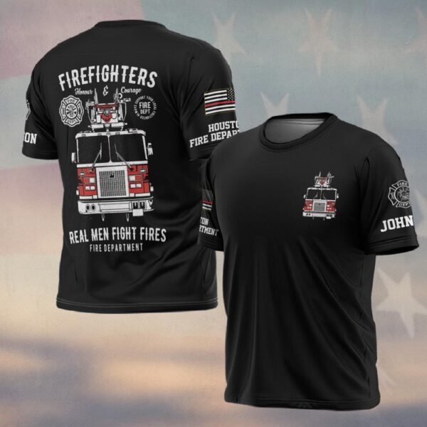Custom Name & Fire Department Real Men Fight Fires #DQH0390 - T-shirt