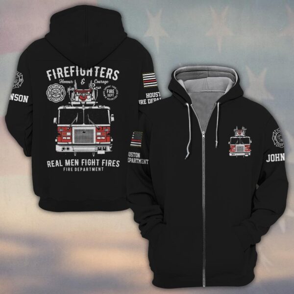 Custom Name & Fire Department Real Men Fight Fires #DQH0390 - Zip Hoodie