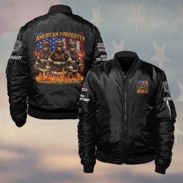 Custom Name & Fire Department American Firefighter Brotherhood #DQH0385 - Bomber Jacket