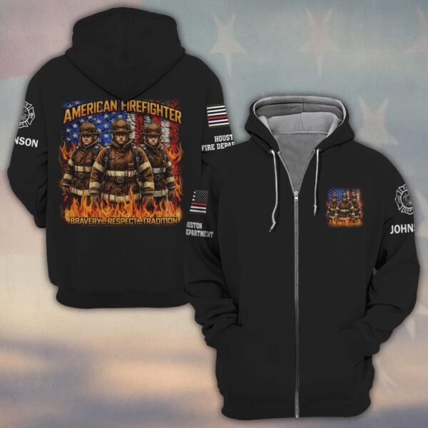Custom Name & Fire Department American Firefighter Brotherhood #DQH0385 - Zip Hoodie