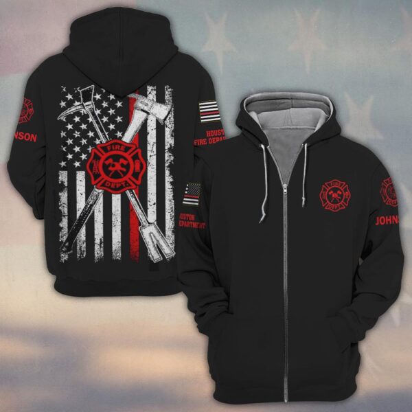 Custom Name & Fire Department Halligan And Axe #DQH0388 - Zip Hoodie