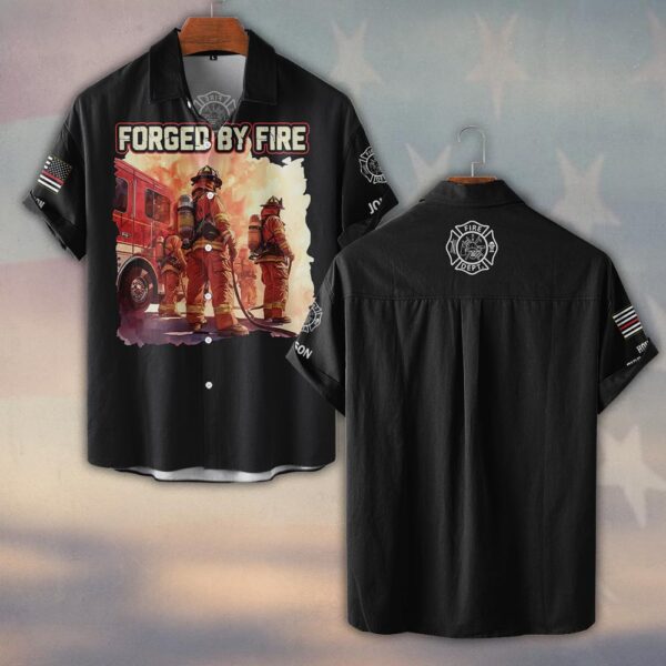 Custom Name & Fire Department Forged By Fire Built By The Job #DQH0389 - Short Sleeve Button Shirt
