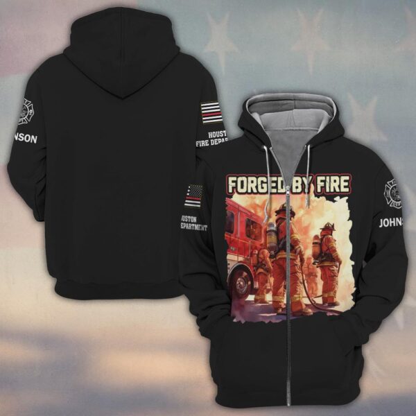 Custom Name & Fire Department Forged By Fire Built By The Job #DQH0389 - Zip Hoodie