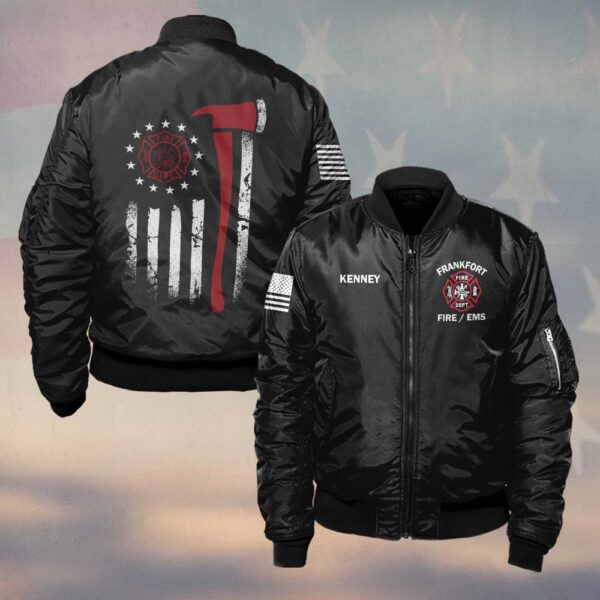 Custom Name & Department & City Red Line Axe Patriot Firefighter #DQH0398 - Bomber Jacket