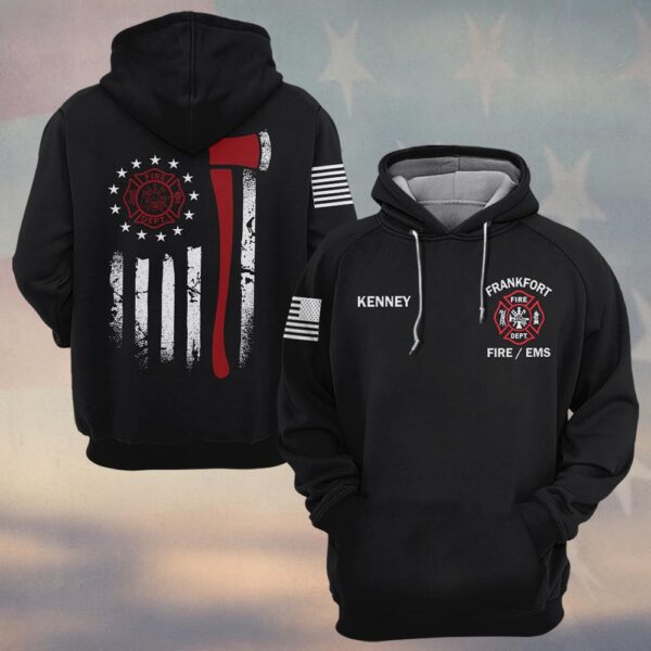 Custom Name & Department & City Red Line Axe Patriot Firefighter #DQH0398 - Hoodie