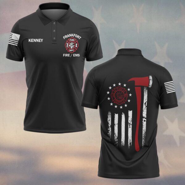 Custom Name & Department & City Red Line Axe Patriot Firefighter #DQH0398 - Polo