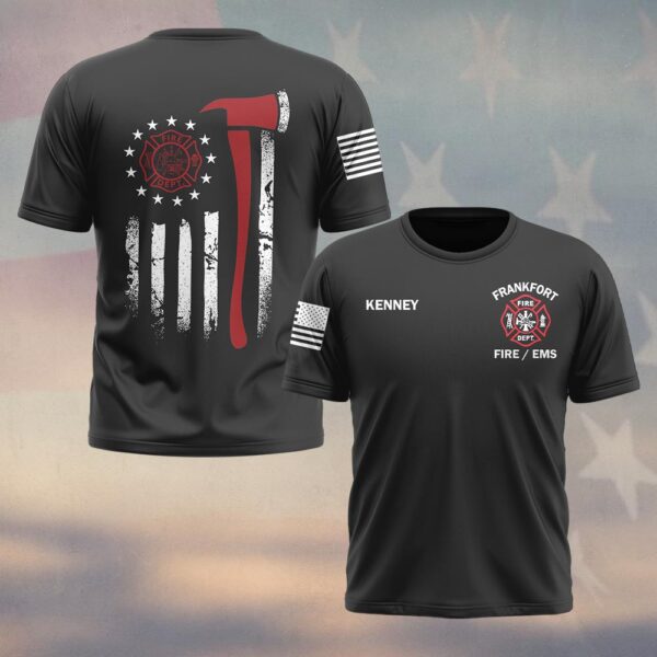 Custom Name & Department & City Red Line Axe Patriot Firefighter #DQH0398 - T-shirt