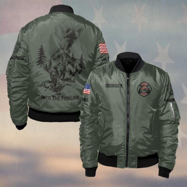 Custom Name & Text Into The Fireline Wildland Firefighter #DQH0400 - Bomber Jacket