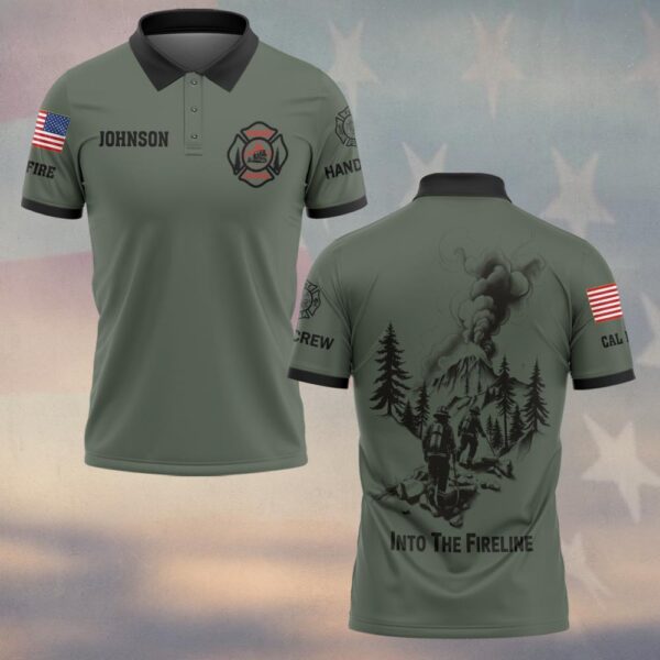 Custom Name & Text Into The Fireline Wildland Firefighter #DQH0400 - Polo