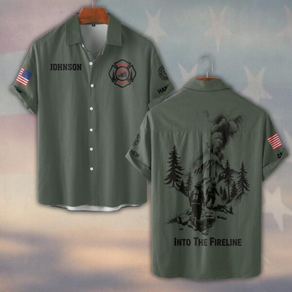 Custom Name & Text Into The Fireline Wildland Firefighter #DQH0400 - Short Sleeve Button Shirt
