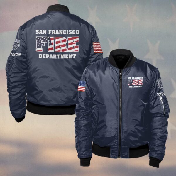 Custom Name & Fire Department USA Firefighter #DQH0417 - Bomber Jacket