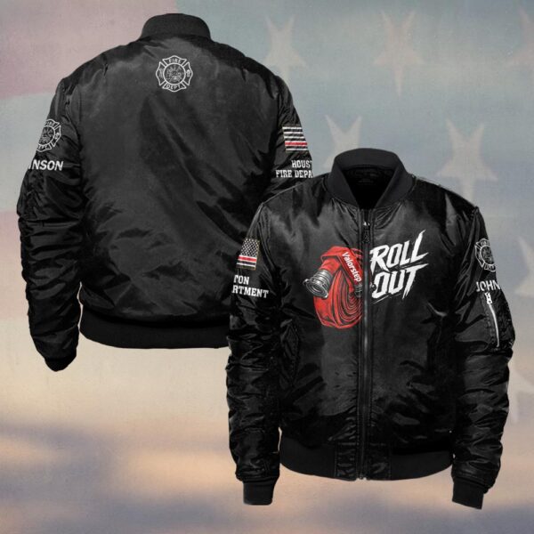 Custom Name & Fire Department Roll Out Hose Firefighter #DQH0418 - Bomber Jacket