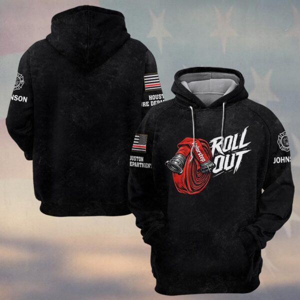 Custom Name & Fire Department Roll Out Hose Firefighter #DQH0418 - Hoodie