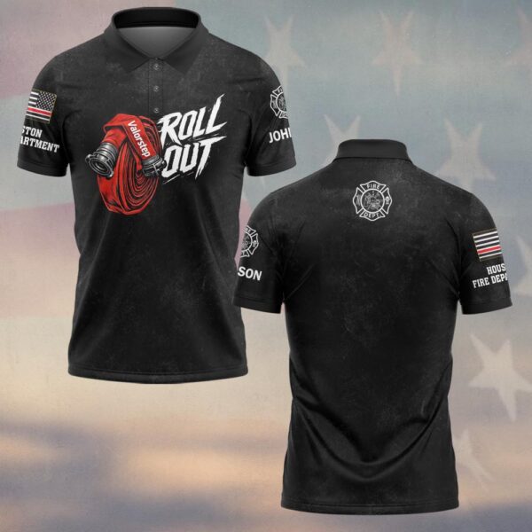 Custom Name & Fire Department Roll Out Hose Firefighter #DQH0418 - Polo