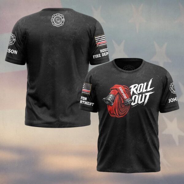 Custom Name & Fire Department Roll Out Hose Firefighter #DQH0418 - T-shirt