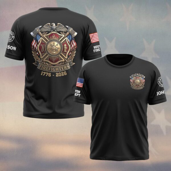 Custom Name & Fire Department USA Firefighter 1776 - 2006 #DQH0421 - T-shirt