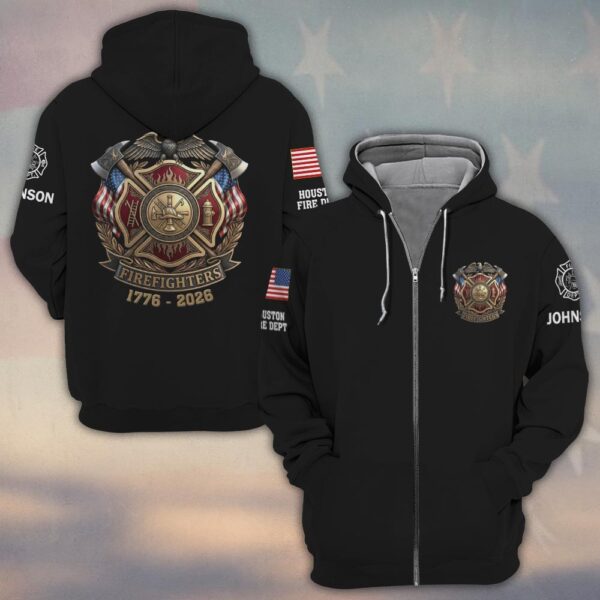 Custom Name & Fire Department USA Firefighter 1776 - 2006 #DQH0421 - Zip Hoodie