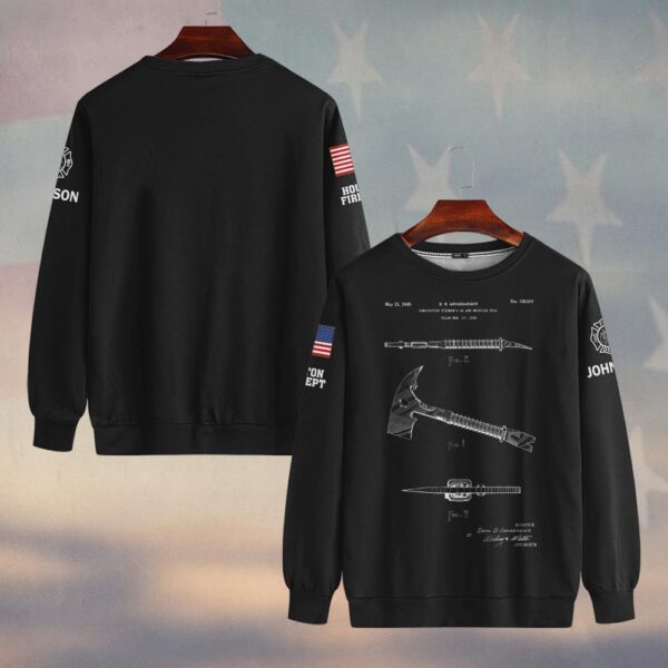 Custom Name & Fire Department Hook & Axe Blueprint Firefighter #DQH0422 - Sweatshirt