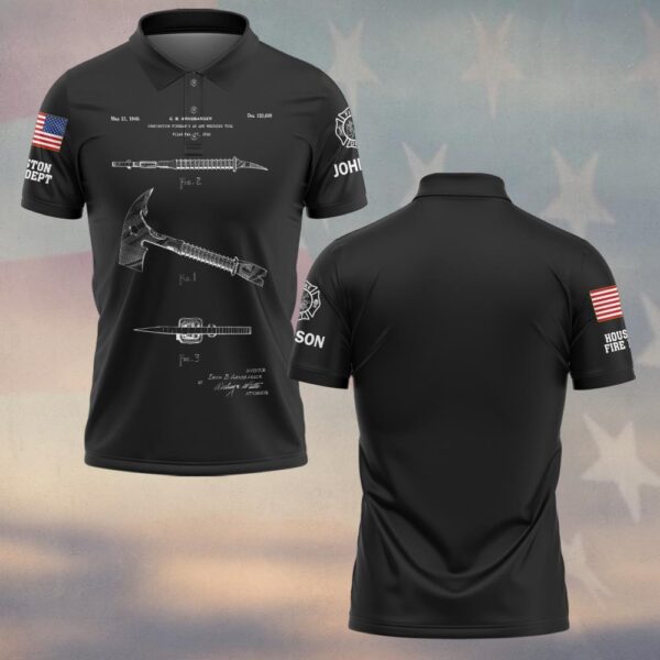 Custom Name & Fire Department Hook & Axe Blueprint Firefighter #DQH0422 - Polo