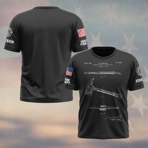 Custom Name & Fire Department Hook & Axe Blueprint Firefighter #DQH0422 - T-shirt
