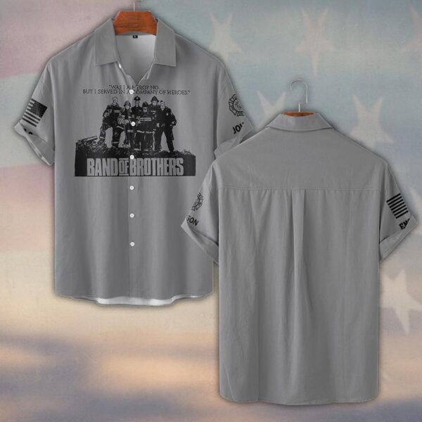 Custom Name & Fire Department Band Of Brothers Firefighterr #DQH0426 - Short Sleeve Button Shirt