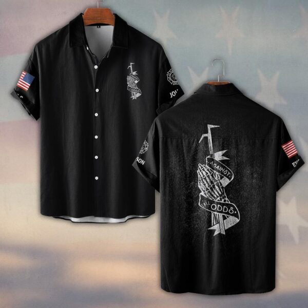 Custom Name & Text Against All Odds Firefighter #DQH0429 - Short Sleeve Button Shirt