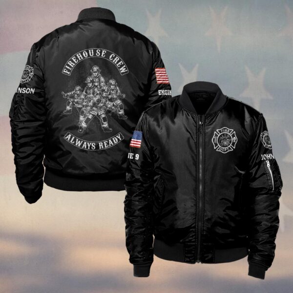 Custom Name & Text Firehouse Crew Always Ready #DQH0430 - Bomber Jacket