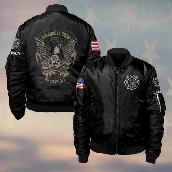 Custom Name & Text Firehouse Crew No Days Off #DQH0431 - Bomber Jacket