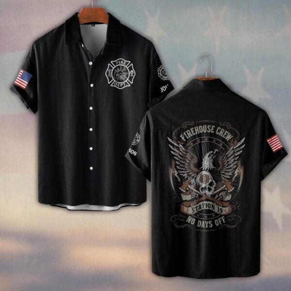 Custom Name & Text Firehouse Crew No Days Off #DQH0431 - Short Sleeve Button Shirt