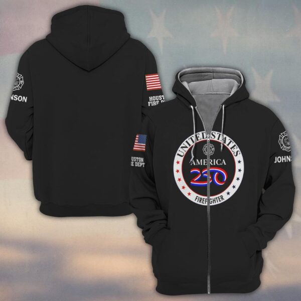 Custom Name & Fire Department USA 250 Firefighter Edition #DQH0436 - Zip Hoodie