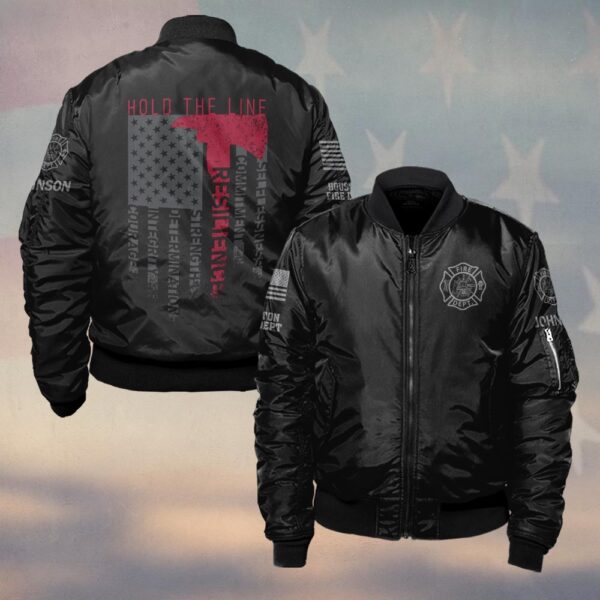 Custom Name & Fire Department Hold The Line Fire Axe Firefighter #DQH0437 - Bomber Jacket