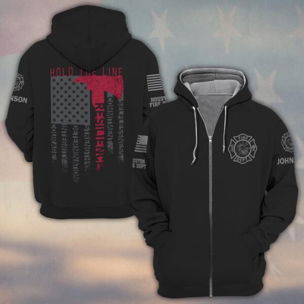 Custom Name & Fire Department Hold The Line Fire Axe Firefighter #DQH0437 - Zip Hoodie