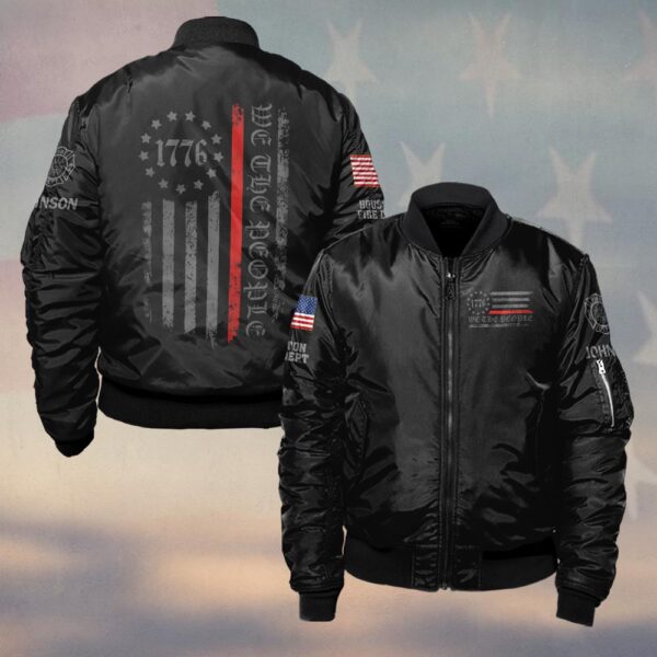 Custom Name & Fire Department We The People 1776 Red Line Firefighter #DQH0438 - Bomber Jacket