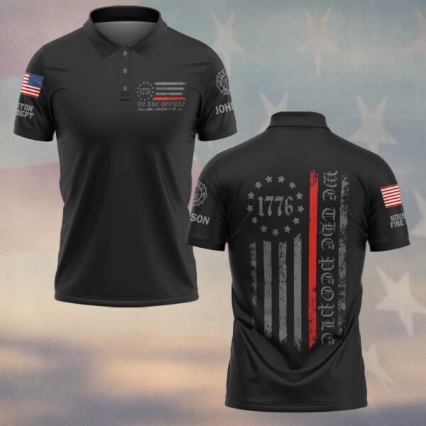 Custom Name & Fire Department We The People 1776 Red Line Firefighter #DQH0438 - Polo