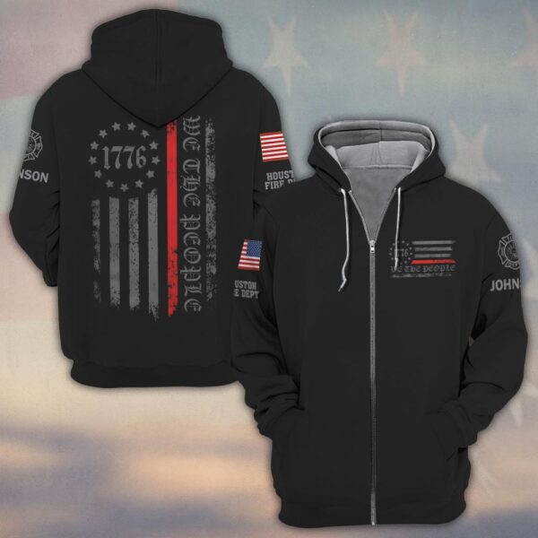 Custom Name & Fire Department We The People 1776 Red Line Firefighter #DQH0438 - Zip Hoodie