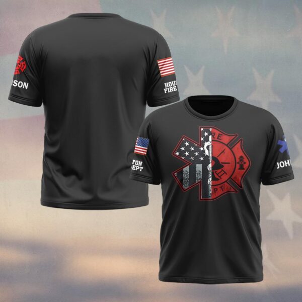 Custom Name & Department Stars & Shield First Responders #DQH0441 - T-shirt